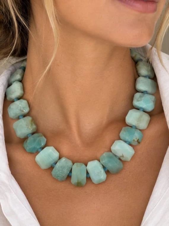 The Santorini – Amazonite & Aquamarine Necklace