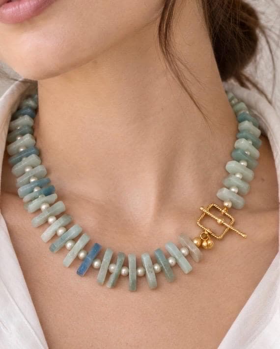 The St. Tropez - Aquamarine & Freshwater Pearl Necklace