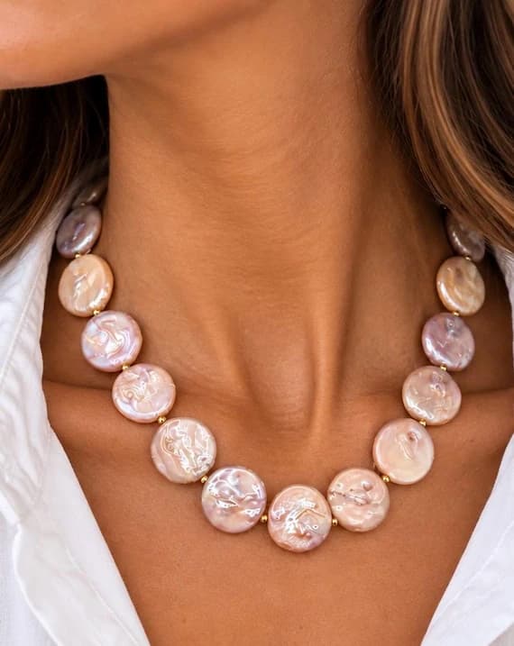 The Collette Necklace | Blush Coin Pearl Statement Necklace