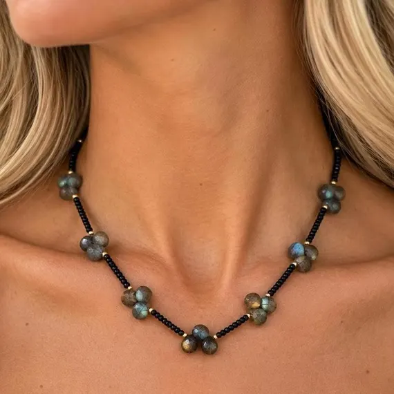 The Sloane Necklace | Labradorite, Black Spinel & 14k Gold Filled