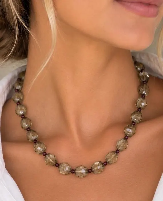 The Florence – Smoky Quartz & Garnet Necklace