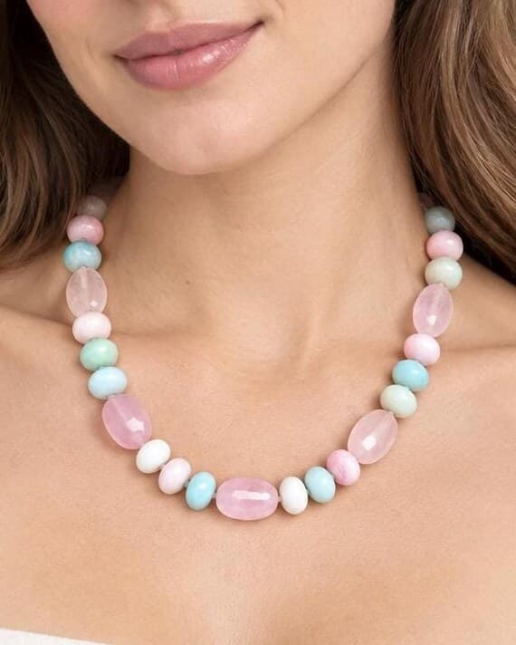 Rose Quartz, Morganite & Moonstone Beaded Necklace - The Bellamy